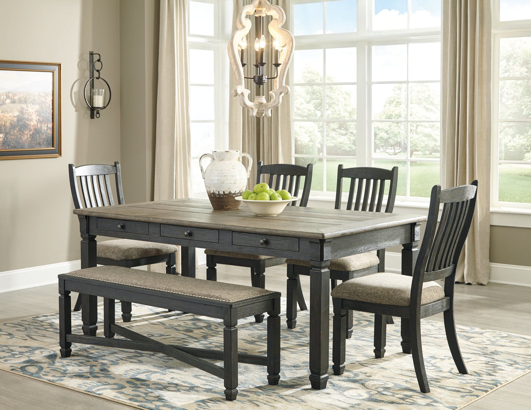 Tyler Creek Black/Gray Dining Table, 4 Chairs and Bench (Online Special Price) - Ornate Home