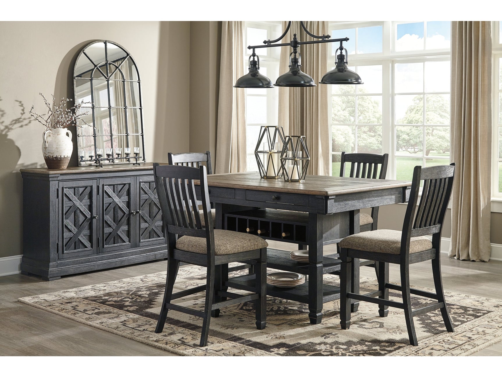 Tyler Creek Black/Grayish Brown Counter Height Dining Table and 4 Barstools with Server (Online Special Price) - Ornate Home