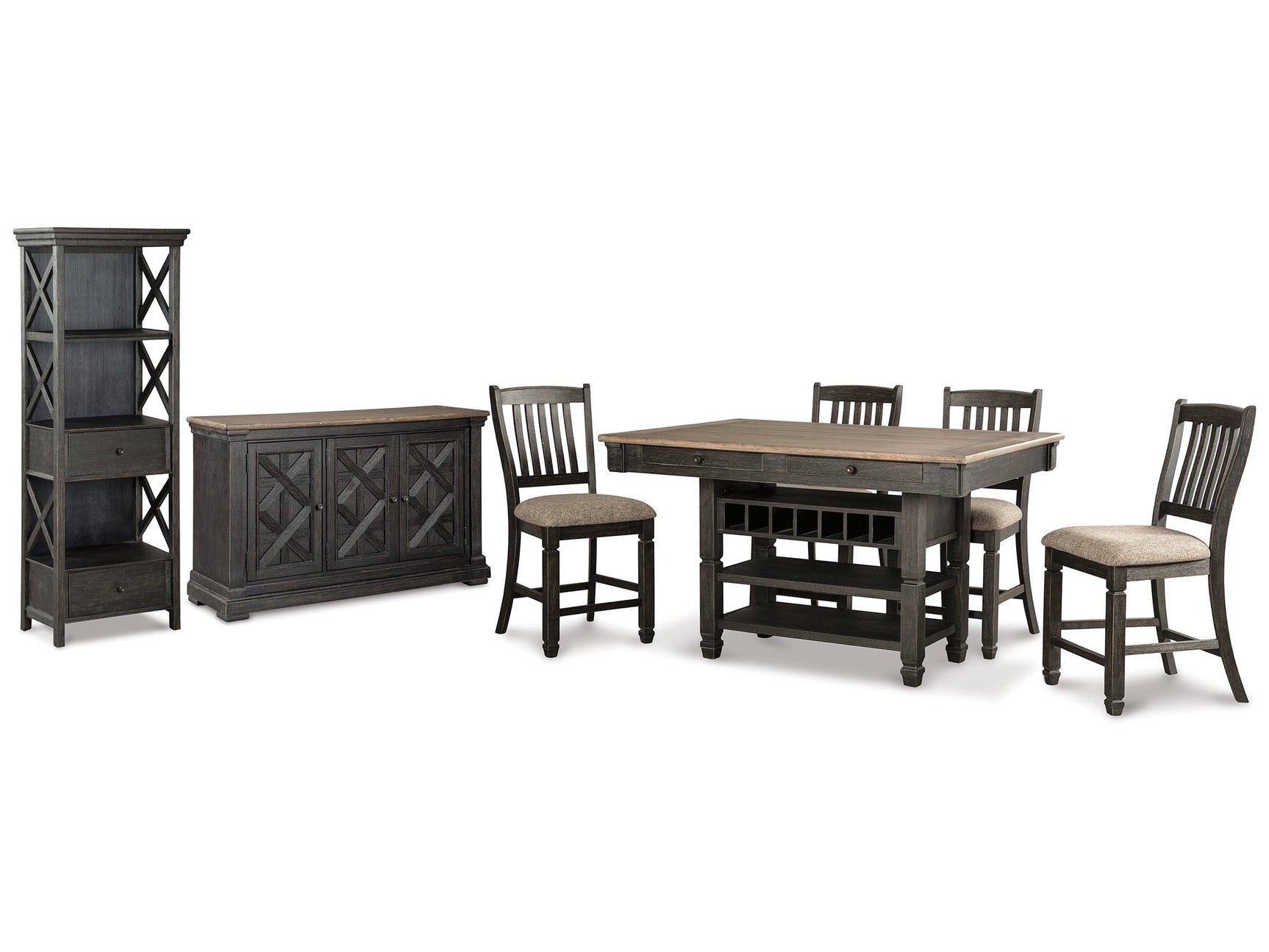 Tyler Creek Black/Grayish Brown Counter Height Table with 4 Barstools, Server and Display Cabinet (Online Special Price) - Ornate Home