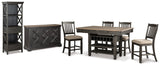 Tyler Creek Black/Grayish Brown Counter Height Table with 4 Barstools, Server and Display Cabinet - Ornate Home