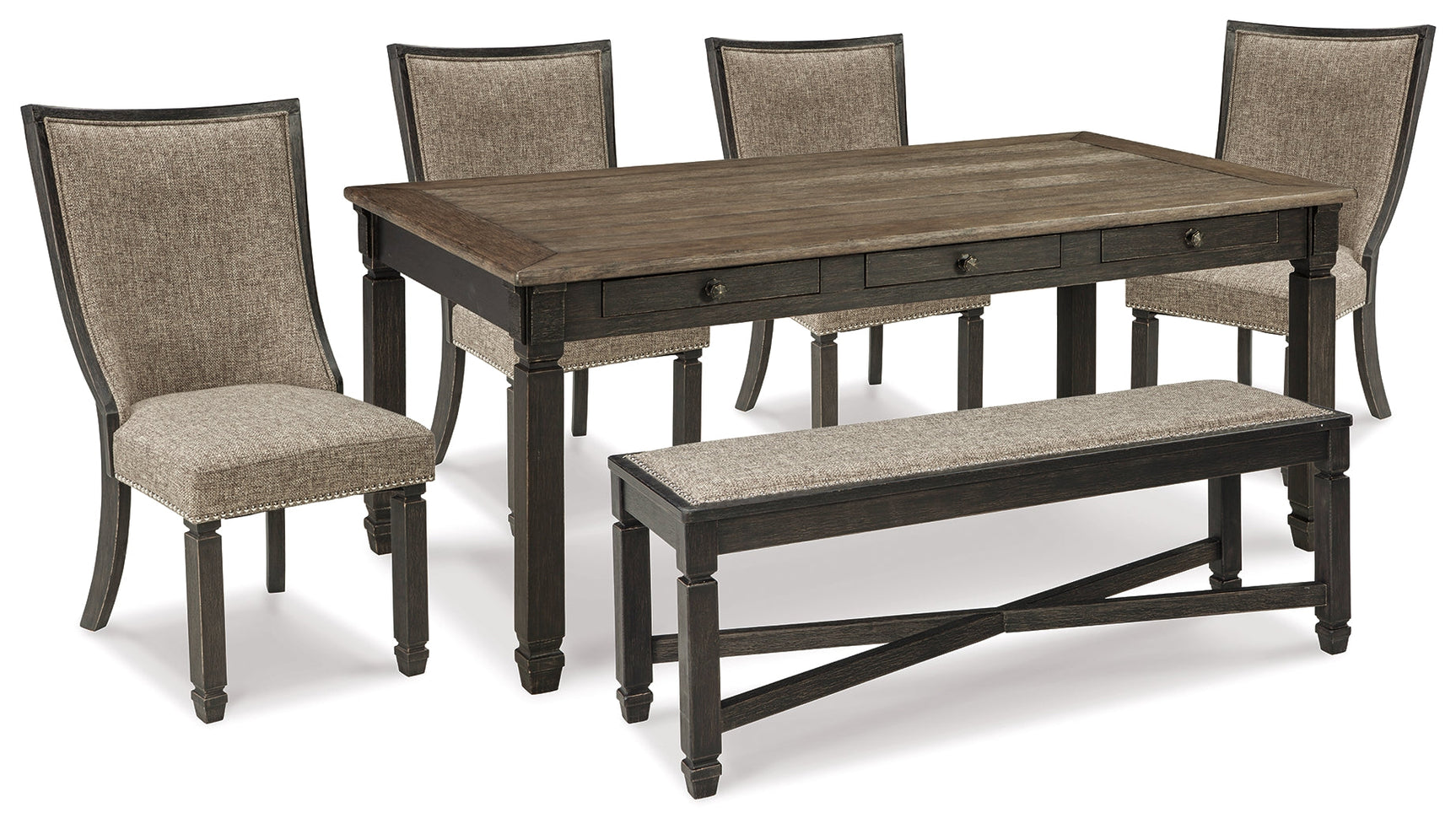 Tyler Creek Black/Grayish Brown Dining Table and 4 Chairs with Bench - Ornate Home