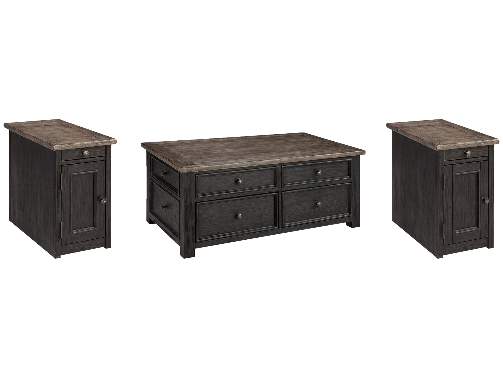 Tyler Creek Grayish Brown/Black Coffee Table and 2 Chairside End Tables (Online Special Price) - Ornate Home
