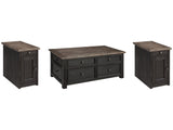 Tyler Creek Grayish Brown/Black Coffee Table and 2 Chairside End Tables - Ornate Home