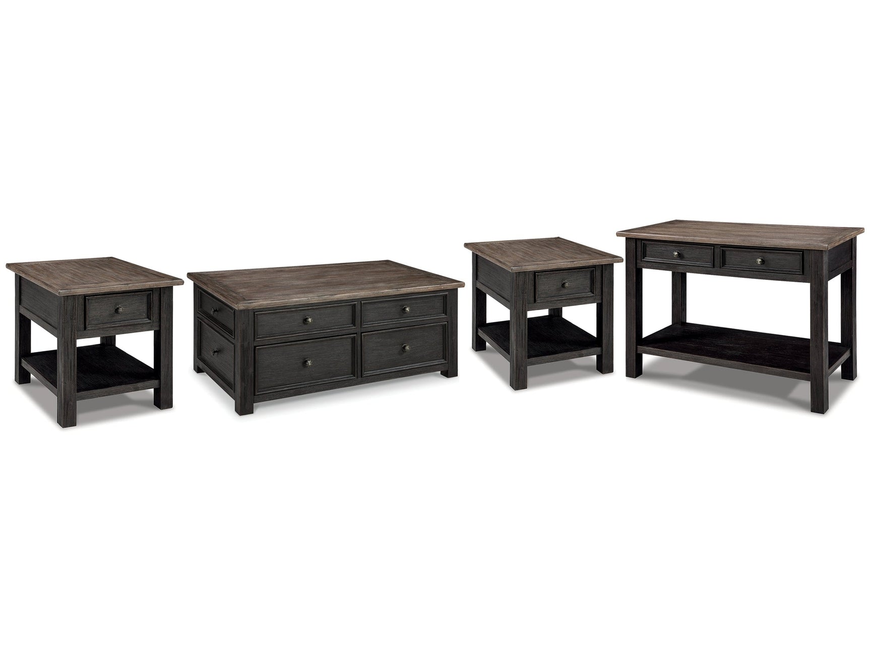 Tyler Creek Grayish Brown/Black Coffee Table and 2 End Tables with Console (Online Special Price) - Ornate Home