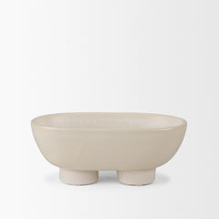 Tyren Cream Glazed Decorative Oblong Ceramic Bowl - Ornate Home