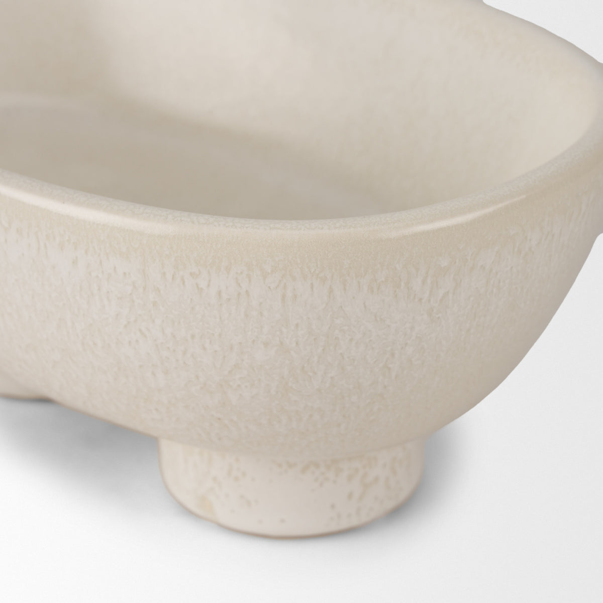Tyren Cream Glazed Decorative Oblong Ceramic Bowl - Ornate Home