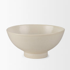 Tyren Cream Glazed Decorative Round Ceramic Bowl - Ornate Home