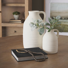 Tyrus Matte White Medium Textured with Speckling Ceramic Vase - Ornate Home