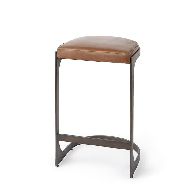 Tyson Brown Leather with Metal Frame Counter Stool - Ornate Home