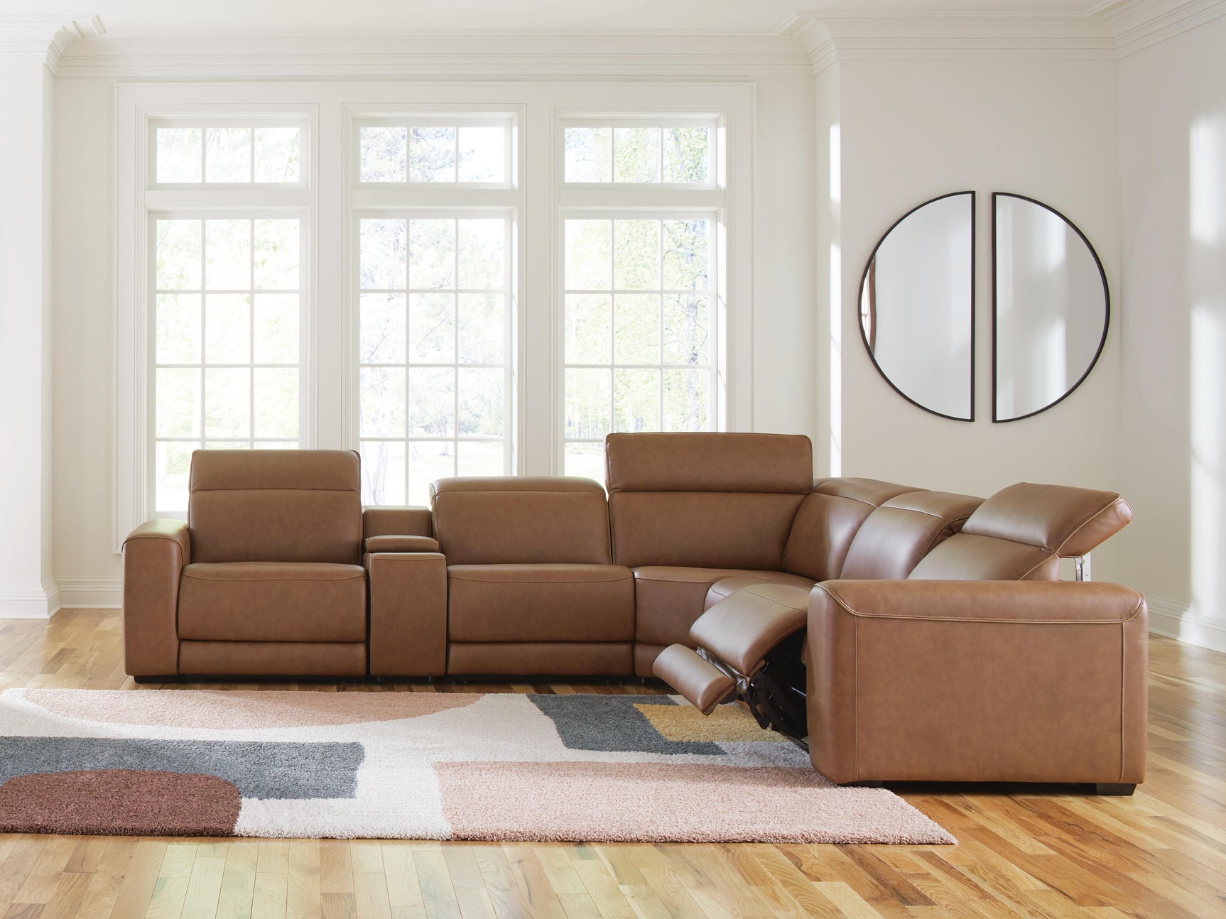 Magic Man Caramel 6-Piece Power Reclining Sectional with Console