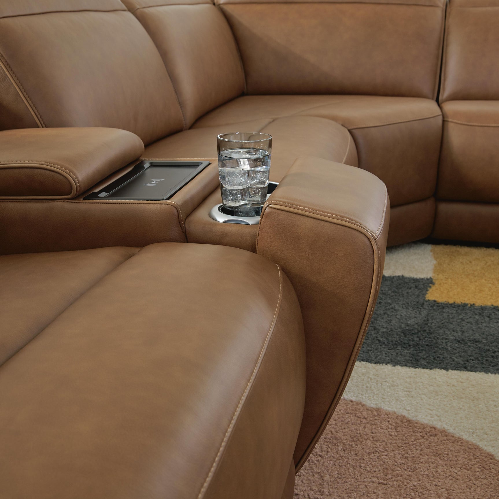 Magic Man Caramel 6-Piece Power Reclining Sectional with Console