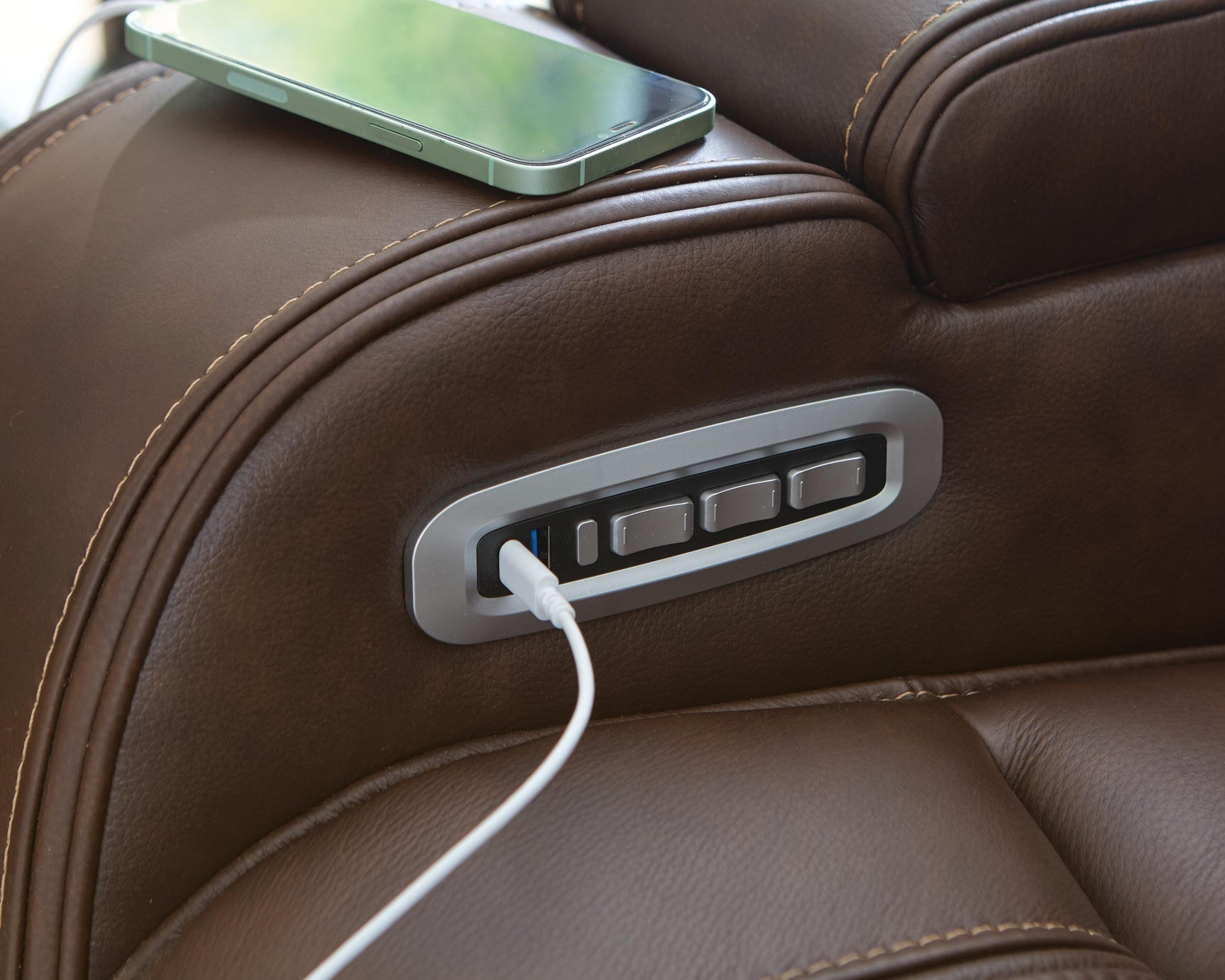 Dreamer Brown Power Reclining Sofa with Audio Seating
