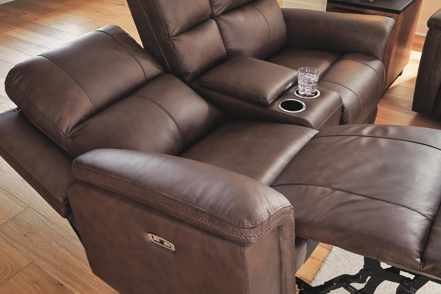 Beryton Espresso Power Reclining Loveseat with Console