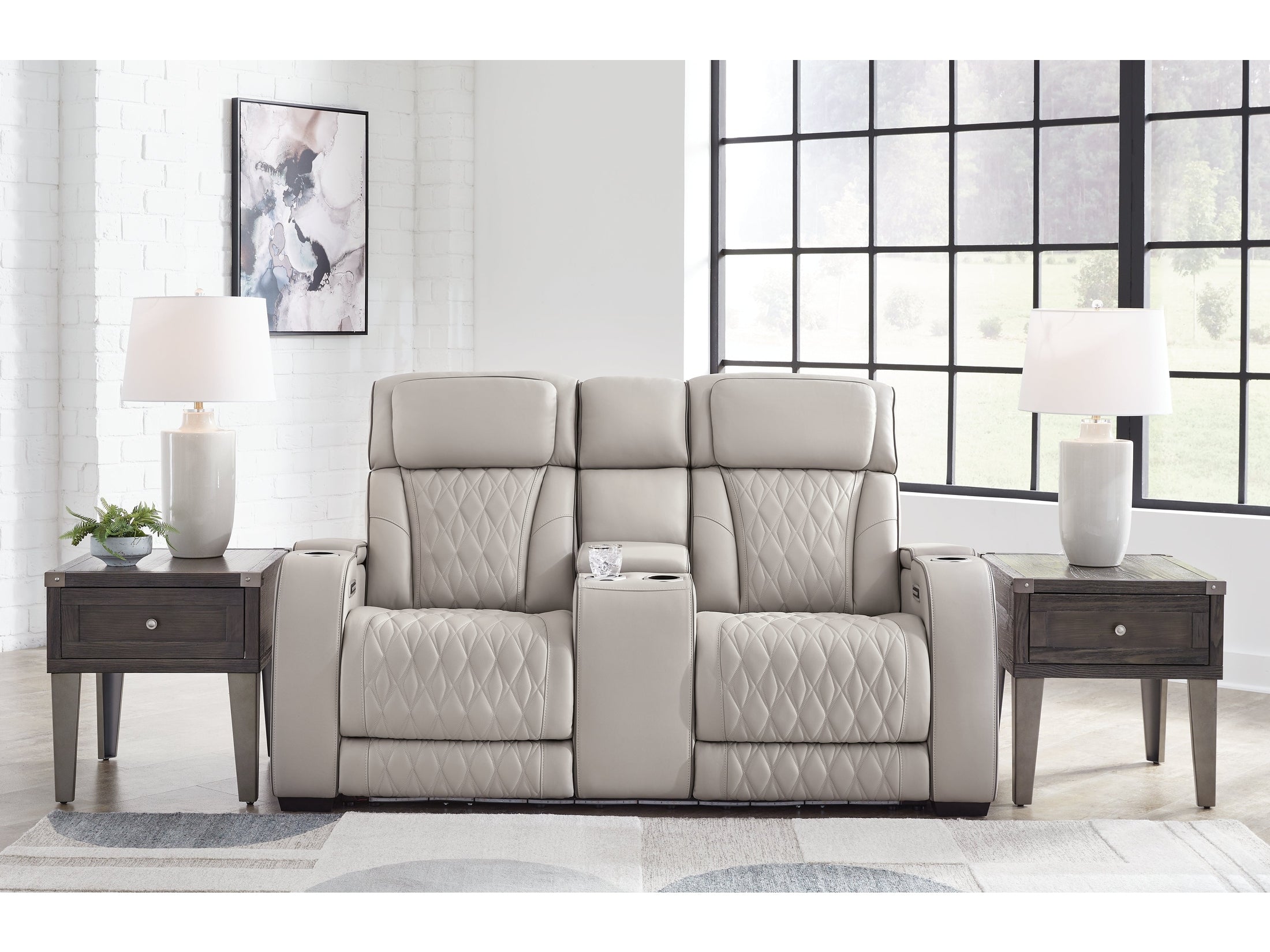 Boyington Gray Power Reclining Loveseat with Console - Ornate Home