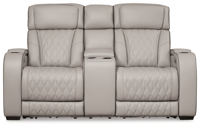 Boyington Gray Power Reclining Loveseat with Console - Ornate Home