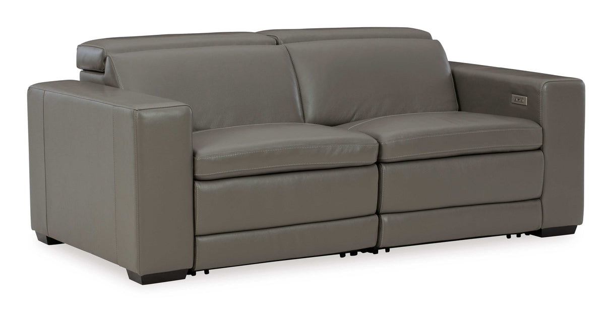 (Online Special Price) Texline Gray Leather Power Reclining Sectional Loveseat - Ornate Home