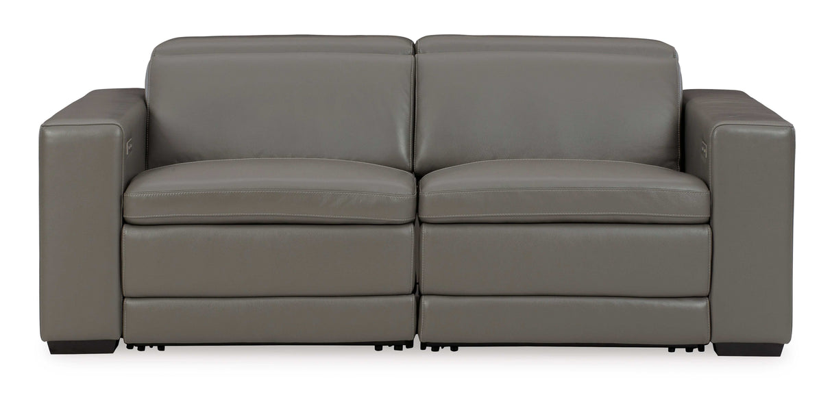 (Online Special Price) Texline Gray Leather Power Reclining Sectional Loveseat - Ornate Home