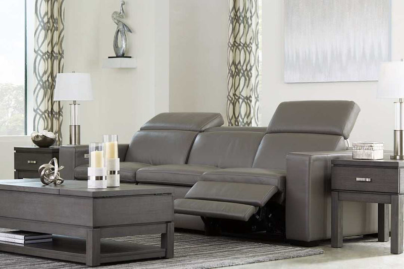 Texline Gray Leather Power Reclining Sectional Sofa - Ornate Home