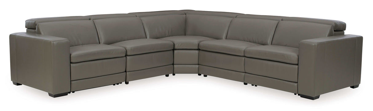 Texline Gray Leather Power Reclining Symmetrical Corner Sectional - Ornate Home