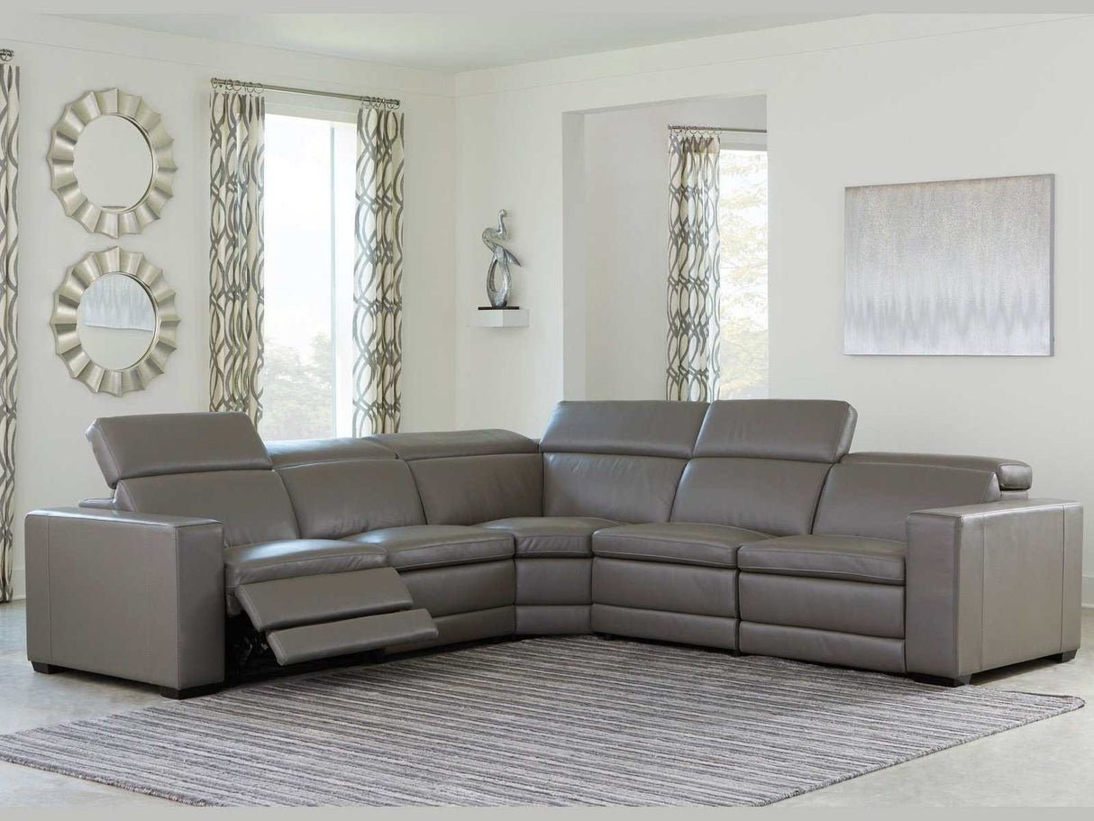 (Online Special Price) Texline Gray Leather Power Reclining Symmetrical Corner Sectional - Ornate Home