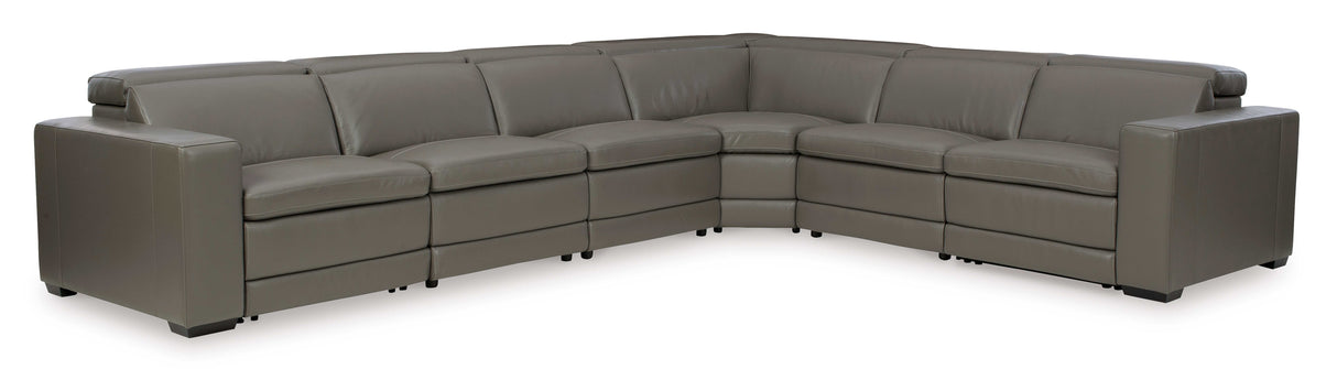 (Online Special Price) Texline Gray Leather Power Reclining 7-Piece Corner Sectional - Ornate Home