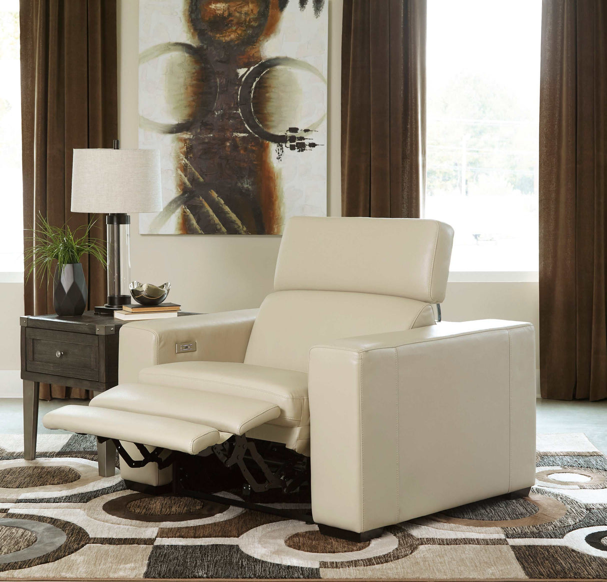 Texline Sand Leather Power Recliner - Ornate Home