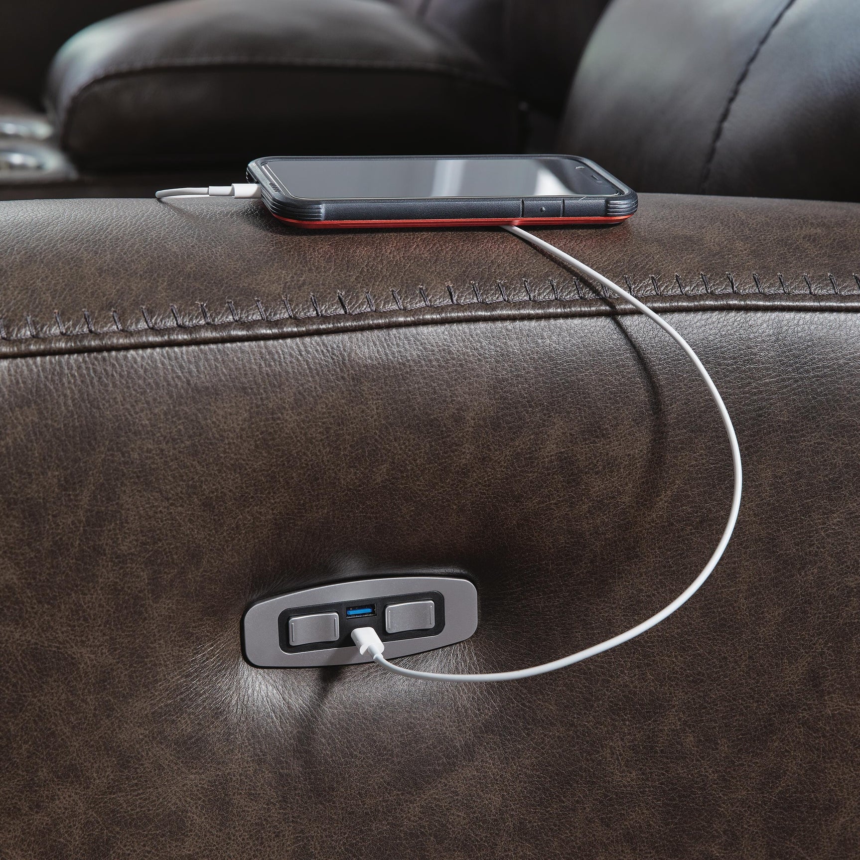 Beadel Smoke Power Reclining Loveseat with Console