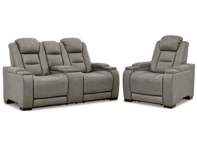 The Man-Den Gray Power Reclining Loveseat and Recliner - Ornate Home