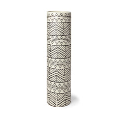 Uhura Cream/Black Large Patterned Cylindrical Ceramic Vase - Ornate Home