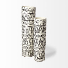 Uhura Cream/Black Large Patterned Cylindrical Ceramic Vase - Ornate Home