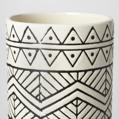 Uhura Cream/Black Large Patterned Cylindrical Ceramic Vase - Ornate Home
