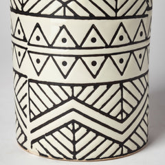 Uhura Cream/Black Large Patterned Cylindrical Ceramic Vase - Ornate Home