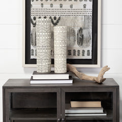 Uhura Cream/Black Large Patterned Cylindrical Ceramic Vase - Ornate Home