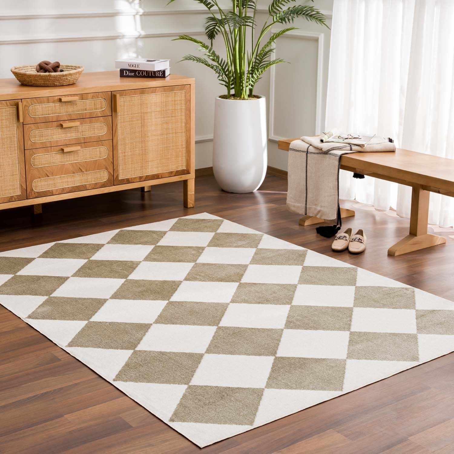 Ulric Green Diamond Washable Area Rug - Ornate Home
