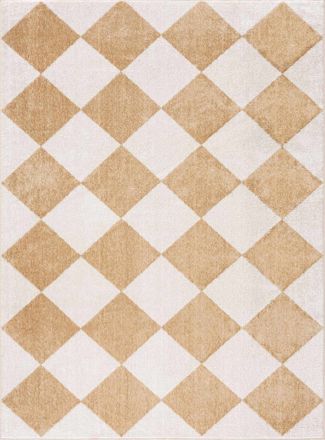 Ulric Light Brown Diamond Washable Area Rug - Ornate Home