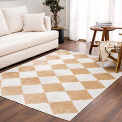 Ulric Light Brown Diamond Washable Area Rug - Ornate Home