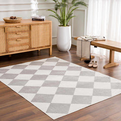 Ulric Light Gray Diamond Washable Area Rug - Ornate Home