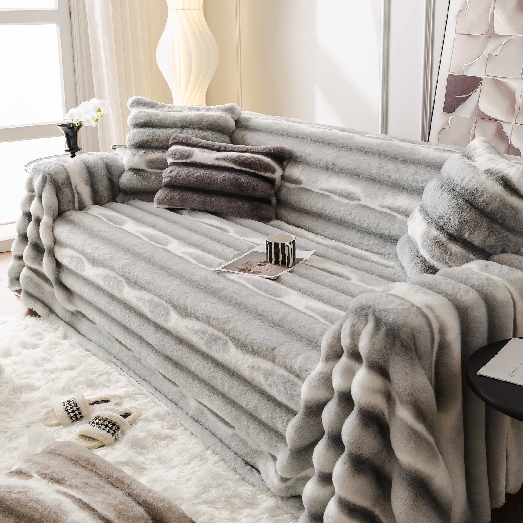 Ultra Soft Faux Fur Couch Cover – Large, Fluffy, and Elegant Sofa Throw Blanket - Ornate Home