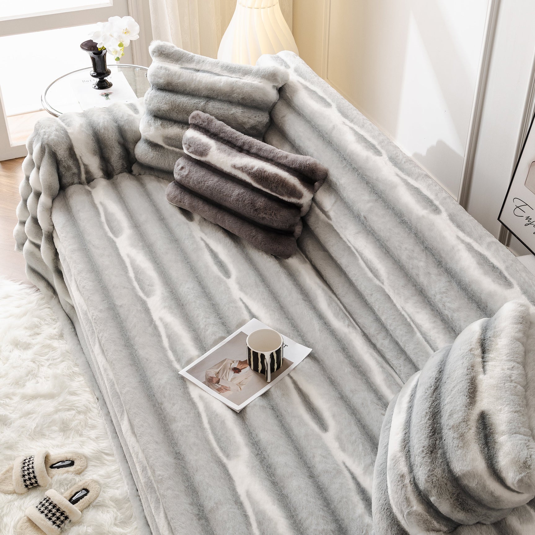 Ultra Soft Faux Fur Couch Cover – Large, Fluffy, and Elegant Sofa Throw Blanket - Ornate Home