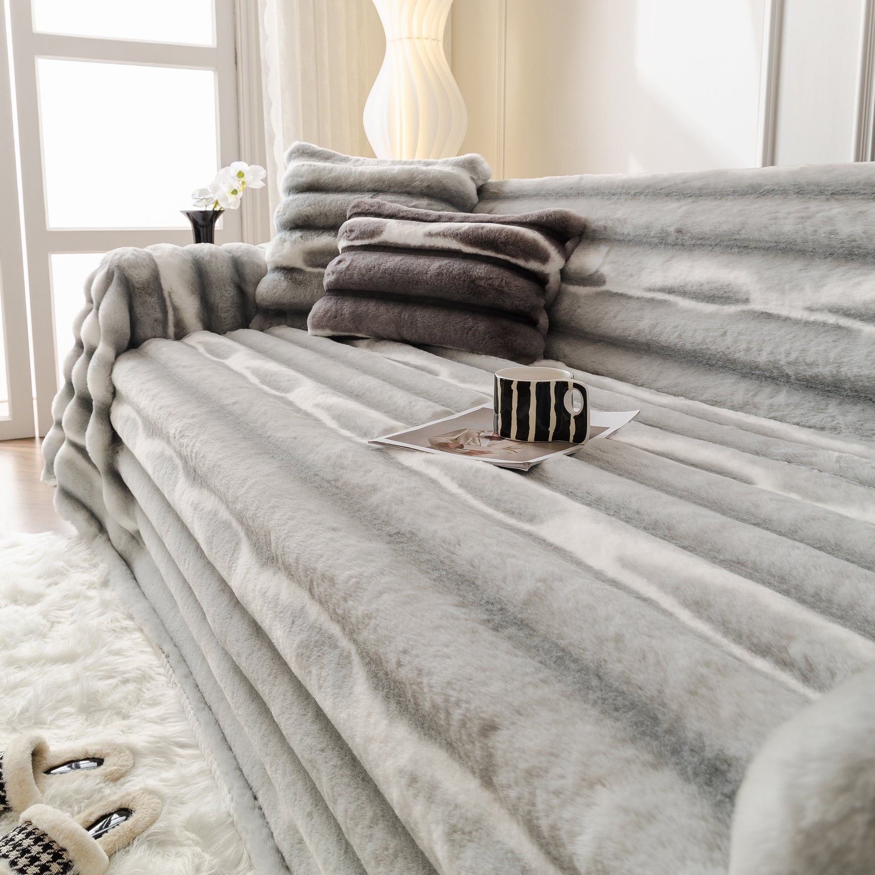 Ultra Soft Faux Fur Couch Cover – Large, Fluffy, and Elegant Sofa Throw Blanket - Ornate Home