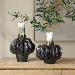 Umbrian Multicolor White & Brown Gourd Vases (Set of 2) - Ornate Home