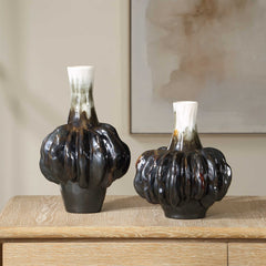 Umbrian Multicolor White & Brown Gourd Vases (Set of 2) - Ornate Home