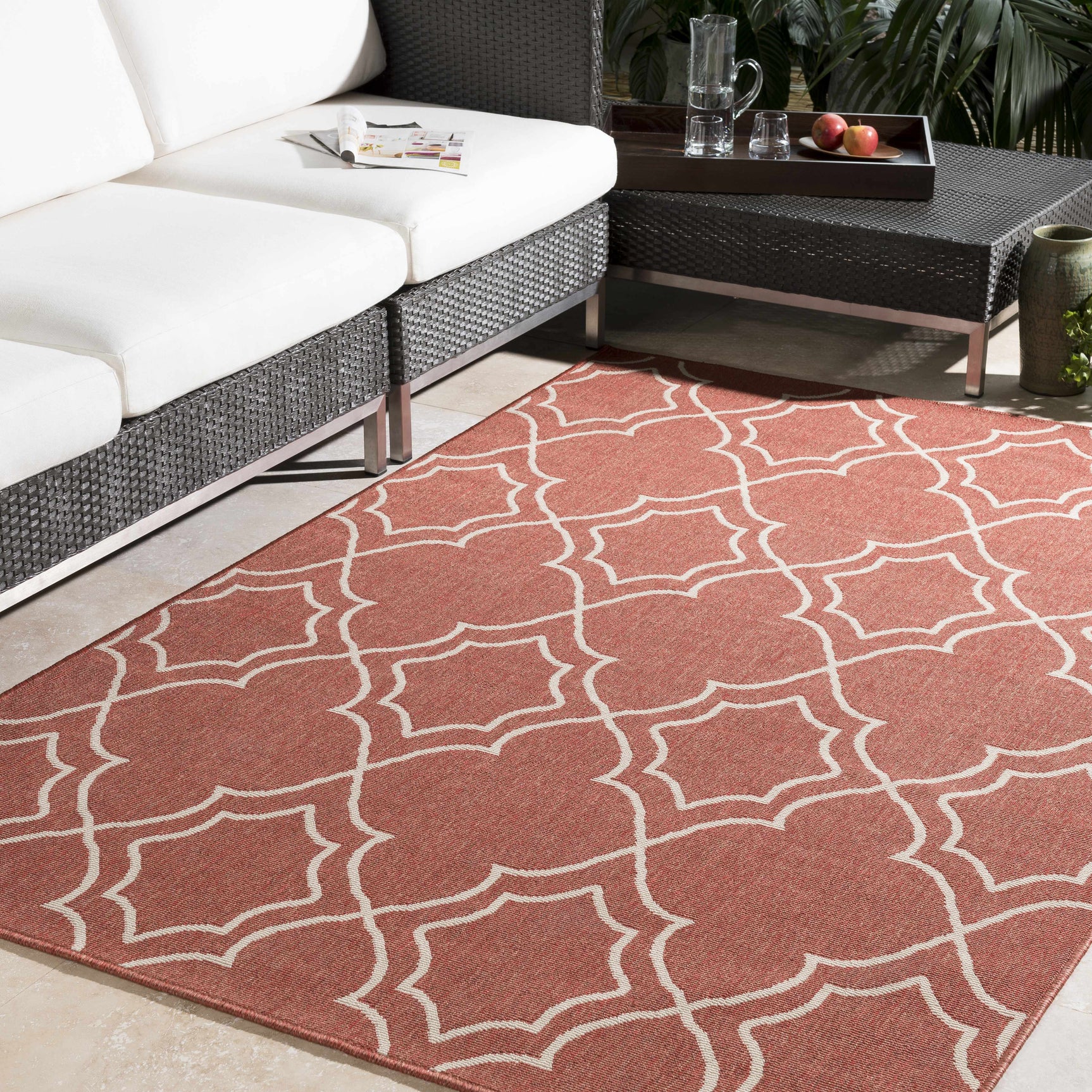 Unique Rust Red Lattice Trellis Outdoor Rug - Clearance - Ornate Home