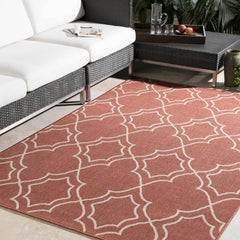 Unique Rust Red Lattice Trellis Outdoor Rug - Clearance - Ornate Home