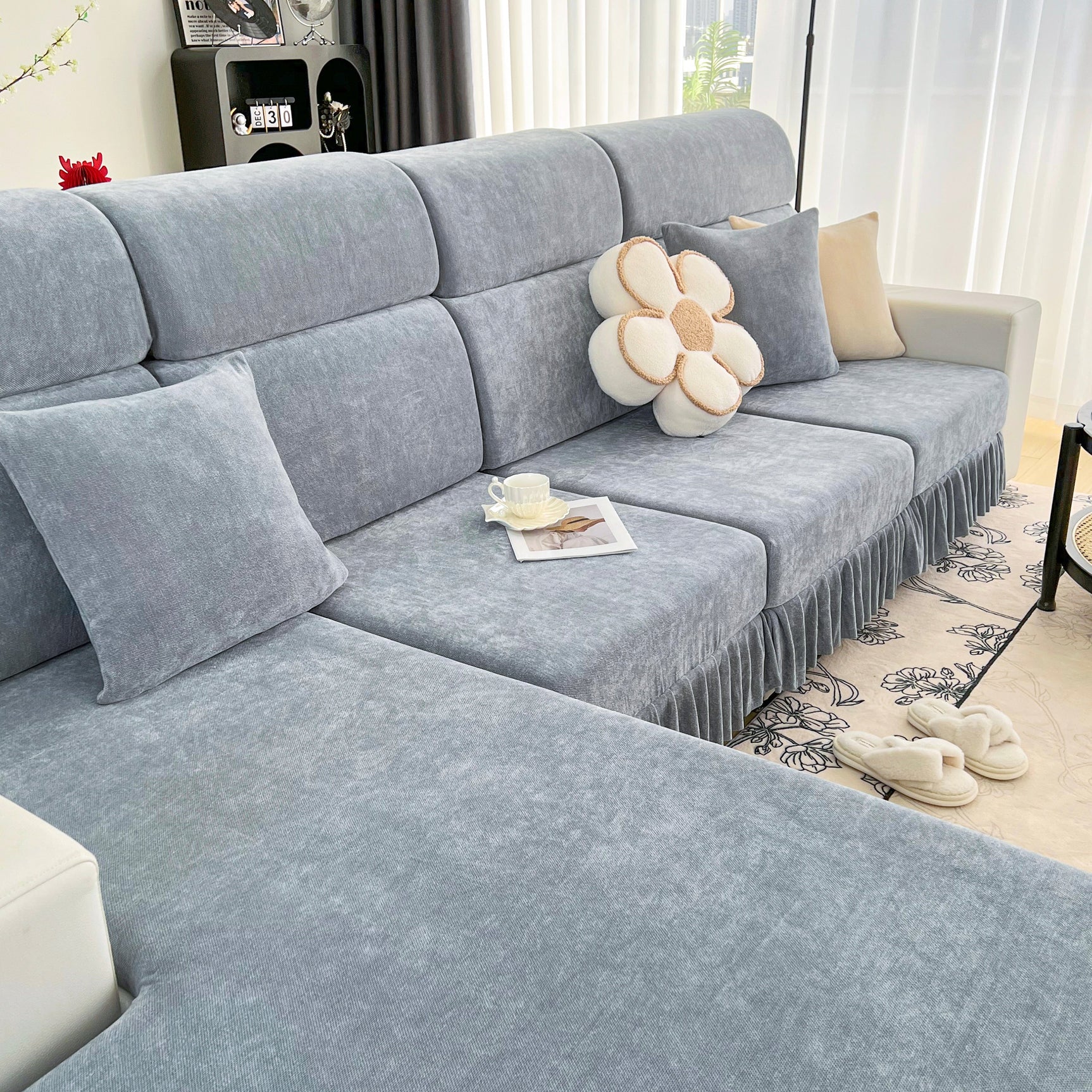 Universal Elastic Skirt Sofa Slipcover, Stretch Sofa Cushion Cover For Bedroom Office Living Room - Ornate Home