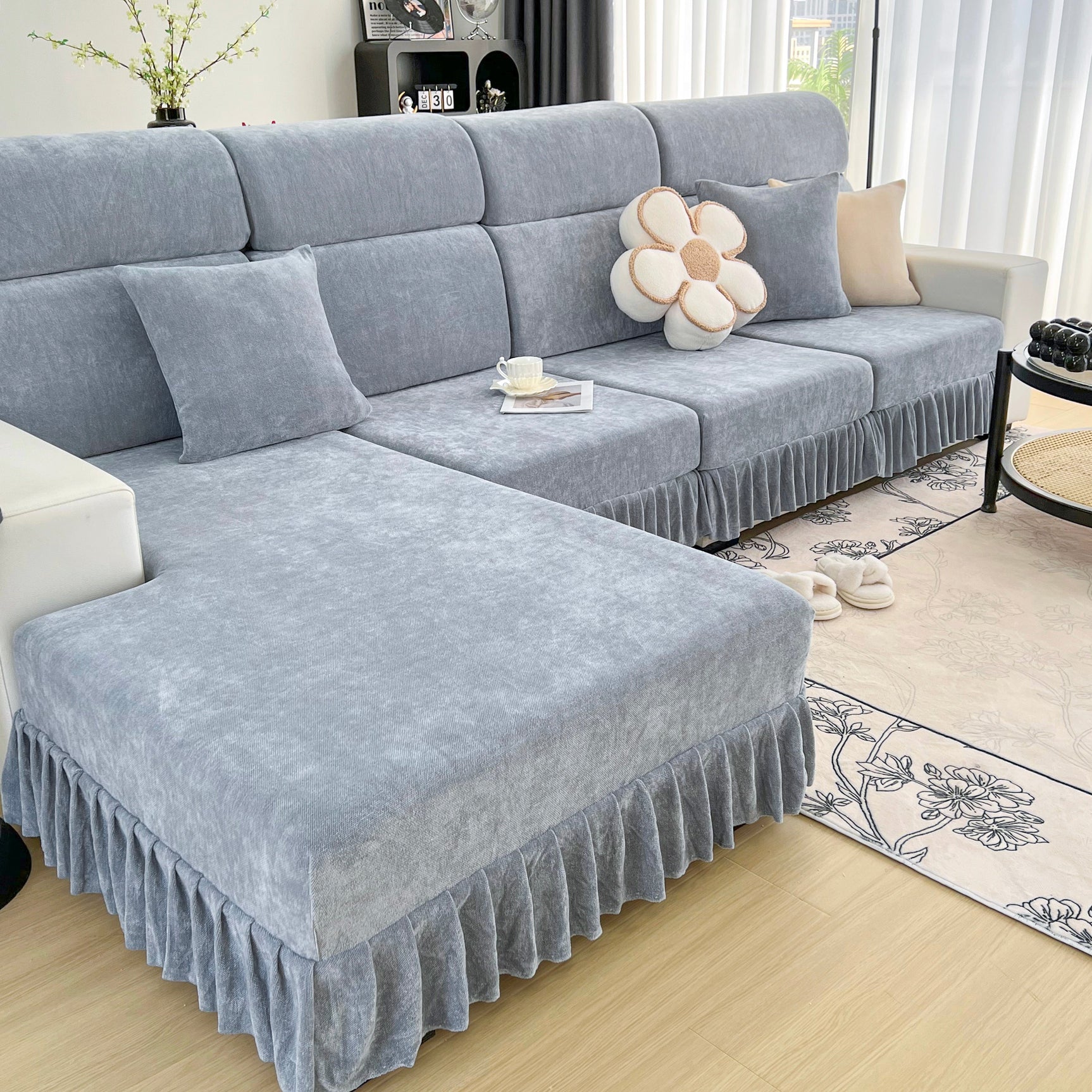 Universal Elastic Skirt Sofa Slipcover, Stretch Sofa Cushion Cover For Bedroom Office Living Room - Ornate Home