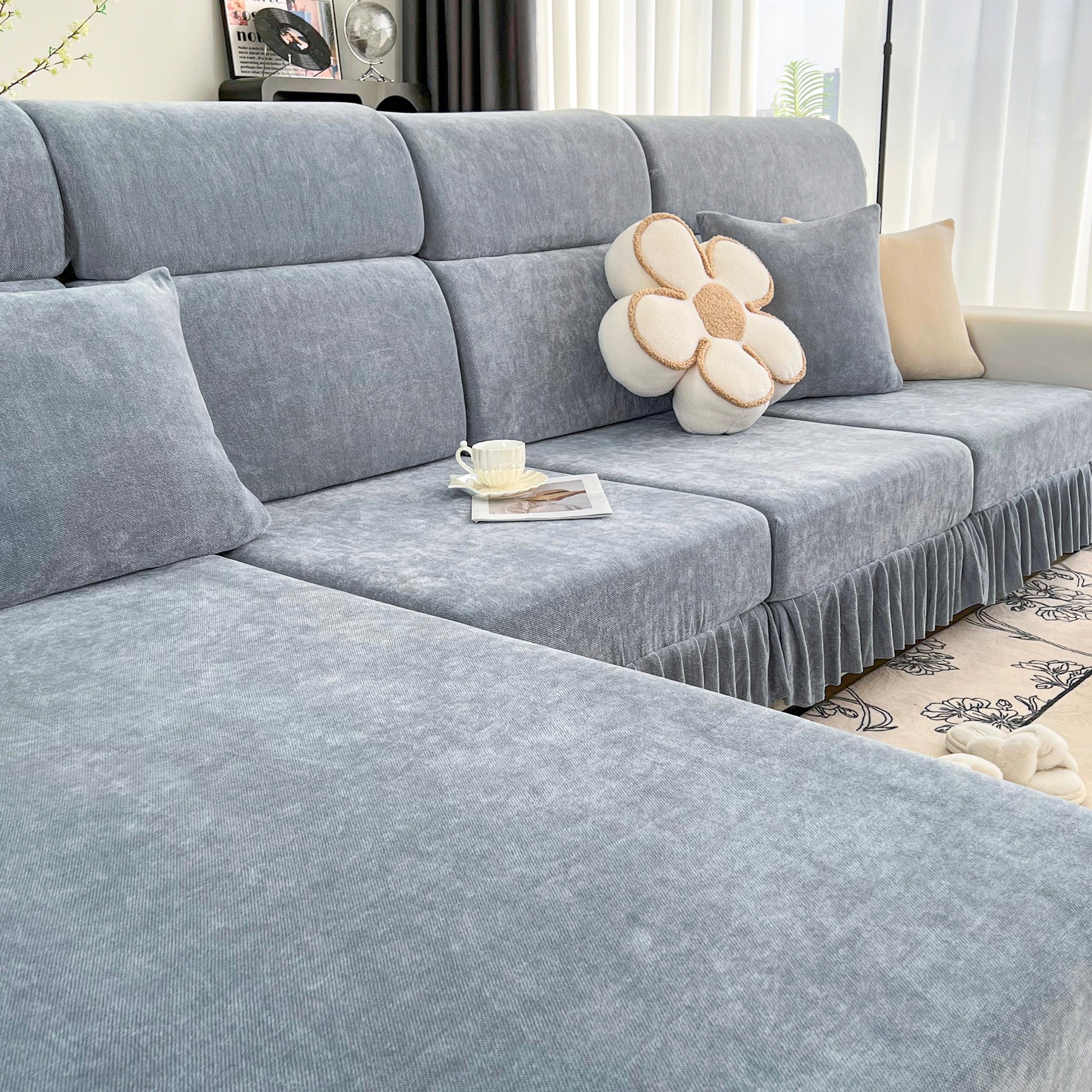 Universal Elastic Skirt Sofa Slipcover, Stretch Sofa Cushion Cover For Bedroom Office Living Room - Ornate Home