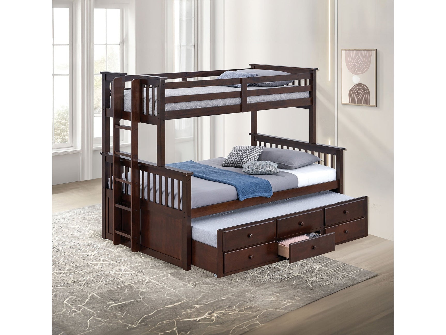 University Dark Walnut Twin/Full Bunk Bed - Ornate Home