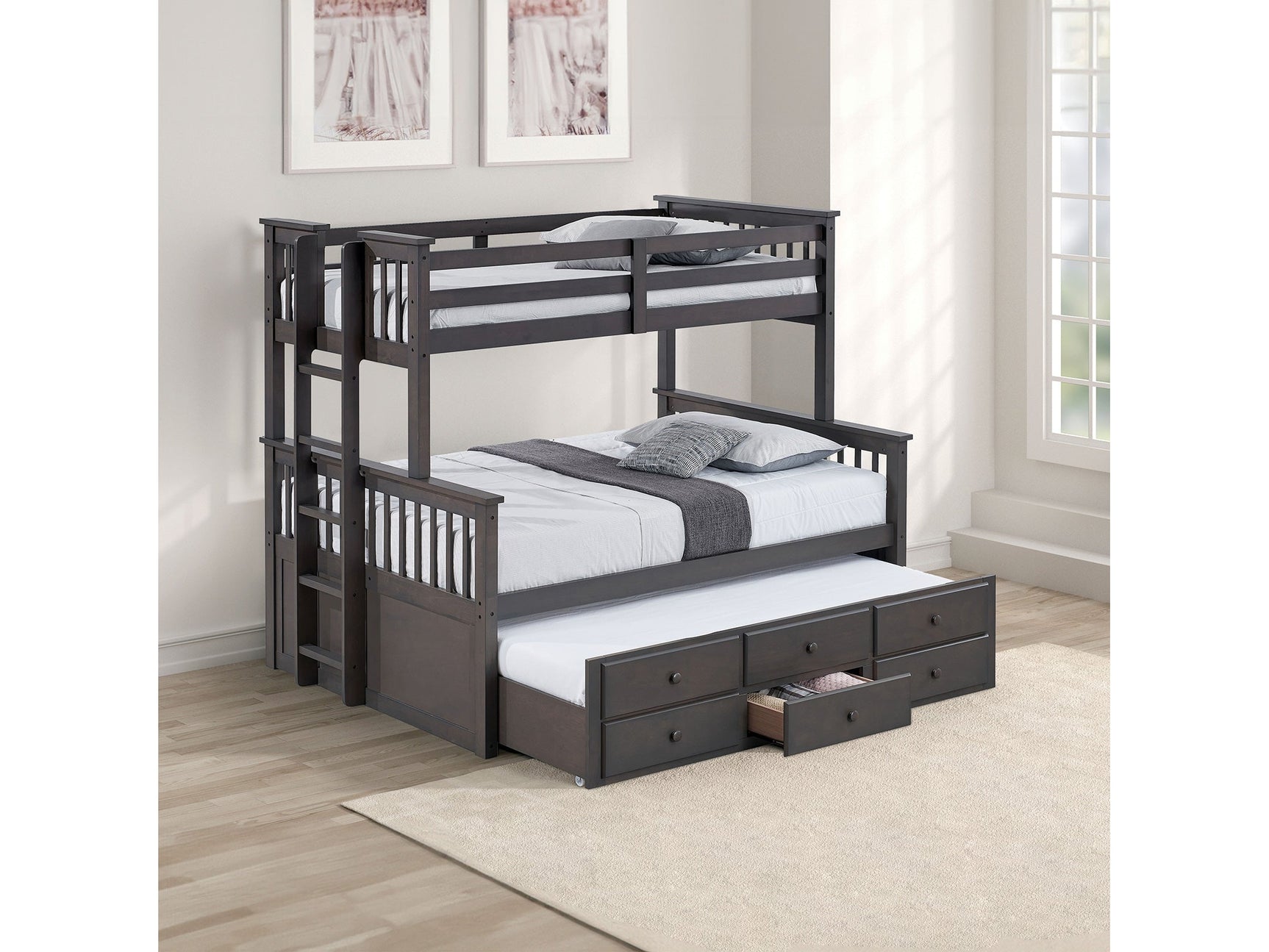 University Stain Gray Twin/Full Bunk Bed - Ornate Home