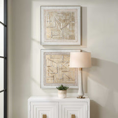 Unpredictable Hand Gold/White Painted Canvases (Set of 2) - Ornate Home